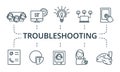 Troubleshooting icon set. Collection contain pack of pixel perfect creative icons. Troubleshooting elements set