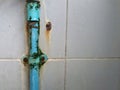 Troubling problem of rust stains and moss up the water pipes and walls in the bathroom, so difficult to clean.