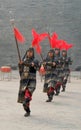 Troupe of soldiers in historical military outfit