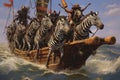 Troupe of zebra pirates, their stripes reminiscent of pirate flags, animal pirate illustration generative ai Royalty Free Stock Photo
