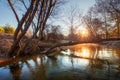 Autumn landscape. Dawn at clear river.