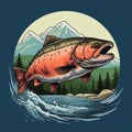 Trout Fish Jumping: Dark Orange And Pink Cabincore Art