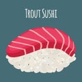 Trout sushi - asian food with fish, rice. Vector illustration Royalty Free Stock Photo