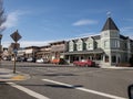 A street in dowtown Troundale in Oregon on a sunny day