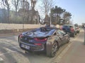 Trouville, France - March 20, 2022: bmw car on the city street in front of the casino