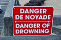 Trouville sur Mer, France - september 27 2019 : danger of drowing sign