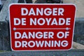 Trouville sur Mer, France - september 27 2019 : danger of drowing sign