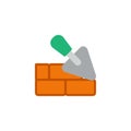 Trowel and brick wall flat icon Royalty Free Stock Photo