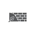 Trowel and brick wall vector icon symbol isolated on white background