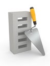 Trowel and brick on white background