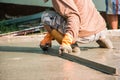 Trowel on fresh concrete Royalty Free Stock Photo