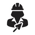 Trowel icon with construction worker female person profile avatar for contractor builder with hardhat in a glyph pictogram