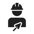 Trowel icon with construction worker male person profile avatar for contractor builder with hardhat in a glyph pictogram