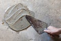 trowel with wet concrete Royalty Free Stock Photo