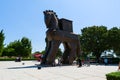TROY, CANAKKALE, TURKEY - AUGUST 25, 2017: Wooden Trojan Horse in the Ancient City of Troy, Turkey
