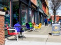 Troy, NY, USA - April 9, 2016: Street scene of shop fronts in Troy NY, near Albany. Royalty Free Stock Photo