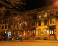 Troy NY USA - Cafe and small business scene with colorful Christmas lights.