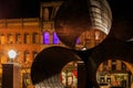 Troy NY USA - Cafe and small business scene with colorful lit skirts in the evening.