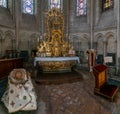 Ornate golden altar and historic bishop robes inside the Troyes Cathedral Royalty Free Stock Photo