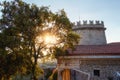 Trsat castle tower in Rijeka, Croatia. Medieval architecture, famous landmark in sunset light