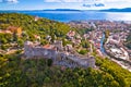 Trsat and Rijeka aerial panoramic view, historic old town