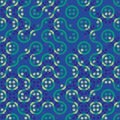 Truchet generative art random circles and wavy lines vector seamless pattern background. Backdrop of navy blue colored