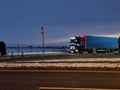 truck with additional fog lights standing on a highway rest stop. Royalty Free Stock Photo