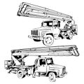truck aerial platform black and white vector illustration Royalty Free Stock Photo