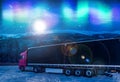 Truck against the background of the polar lights