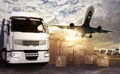 Truck and aircraft ready to start to deliver Royalty Free Stock Photo