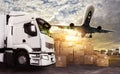 Truck and aircraft ready to start to deliver Royalty Free Stock Photo