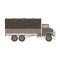 Truck, auto truck, lorry, camion side view monochrome flat in gray color theme Royalty Free Stock Photo