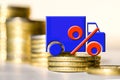 Truck on a background of money the Concept of changes in car prices Royalty Free Stock Photo