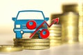 Truck on a background of money the Concept of changes in car prices Royalty Free Stock Photo