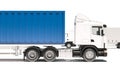 Truck with Blue Container on White Background Royalty Free Stock Photo