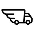 Truck body as wing. Delivery, shipment or transport icon.