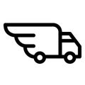 Truck body as wing. Delivery, shipment or transport icon.