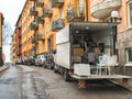 Truck with boxes and other stuff on the street. Moving to the new apartment Royalty Free Stock Photo