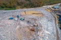 Truck brought household waste landfill, no recycling and separation, aerial top view landfill background environmental Royalty Free Stock Photo