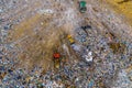 Truck brought household waste landfill, no recycling and separation, aerial top view landfill background environmental Royalty Free Stock Photo