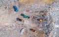 Truck brought household waste landfill, no recycling and separation, aerial top view landfill background environmental Royalty Free Stock Photo