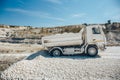 Truck brought waste chalk quarry. Limestone mining