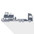 Truck with bulldozer on tow trailer, long vehicle conept flat design illustration