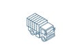 truck cab, van body, container isometric icon. 3d line art technical drawing. Editable stroke vector