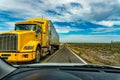 Truck and car baja california landscape endless straight panorama road Royalty Free Stock Photo