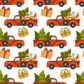 Truck car with pine tree and presents pattern Royalty Free Stock Photo