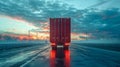 Truck with cargo on the road at sunset. Concept of logistics and transportation Royalty Free Stock Photo