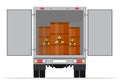 A truck carries dangerous chemicals in barrels labeled radioactive Royalty Free Stock Photo