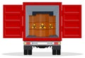 A truck carries dangerous chemicals in barrels labeled radioactive Royalty Free Stock Photo