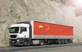 Truck carrying goods. Import of products from China- concept.